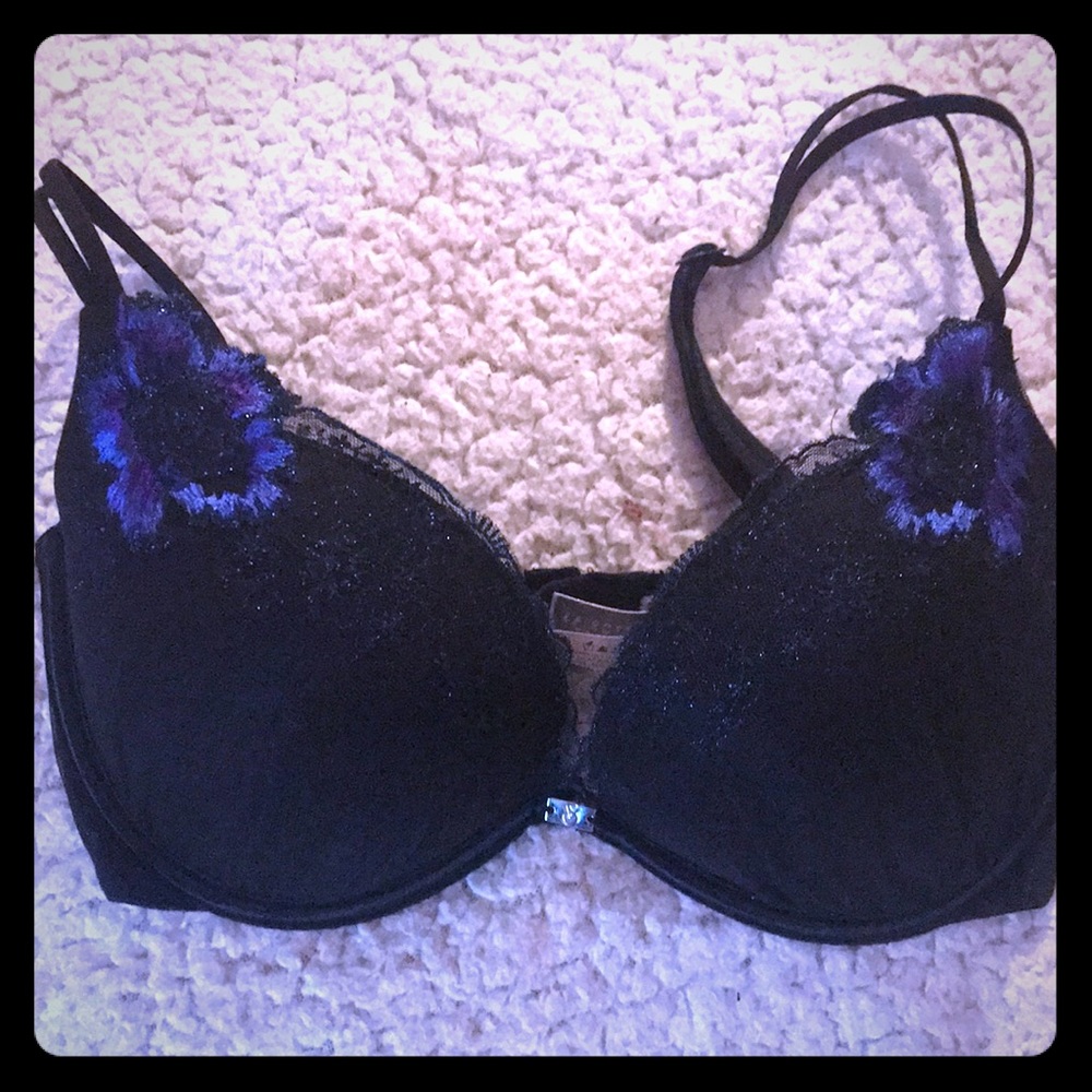VS Black bra with floral accent